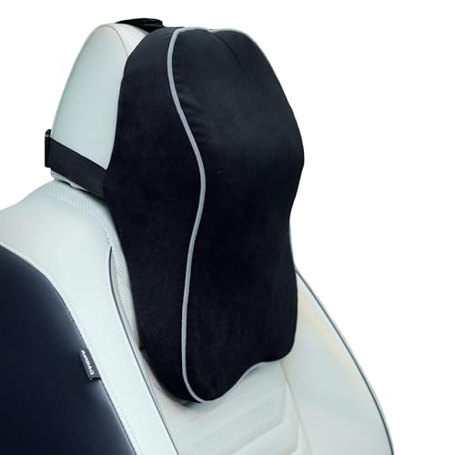 Image of CareFoam Ultimate Memory Foam Car Neck Rest Pillow, Comfortable Rides, Superior Neck Support Cushion, Relieves Neck Pain, Black Velvet Cover | 14 x11 x5 Inch | Large Pack of 2