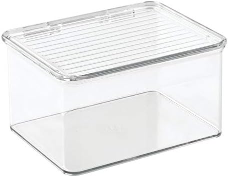 mDesign Storage Boxes with Lid - Set of 3 - Ideal Kitchen and Refrigerator Boxes - Practical Plastic Household Boxes for Tables and Cabinets - Clear