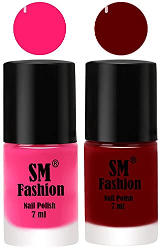 Image of Long Lasting Nail Polish | Nail Paint Combo 7 ml Each) - Set of 2 Deep Pink-Dark Red