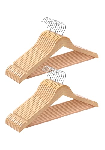 Image of Cozymood Sturdy Wooden Hangers 20 Pack Durable & Slim Clothes Hanger with 360 Rotatable Hook Natural Finish & Notches Wood Hangers Premium Coat Hanger for Closet Clothes Hangers (Natural)