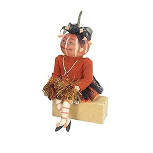 GALLERIE II Lucille Football Cheerleader Thanksgiving Pumpkin Harvest Fall Halloween Folk Art Doll Collectible Joe Spencer Gathered Traditions Home Decor Figures Figurines Orange