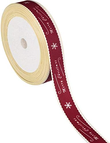 49 Feet Red Merry Christmas Ribbon Christmas Wrapping Ribbon Christmas Grosgrain Ribbon with Snowflake Pattern Wrapping Ribbon for Christmas Crafts Party Decorations, 15 mm Wide