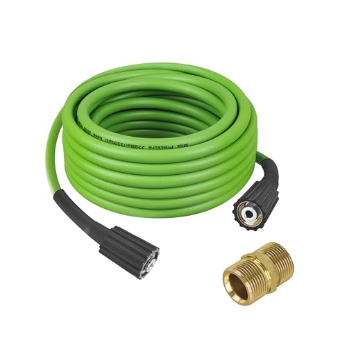 FSQLB 5200402 Universal Pressure Washer Hose 3300 PSI M22/14 Fitting Replacement Hose Compatible with Greenworks Ryobi Electric Pressure Washers (35 FT Green)