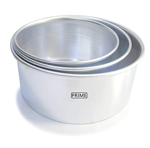 Image of Prime Bakers and Moulders Round Aluminium Cake Baking Mould Set Of 3 Tins For Oven, Silver