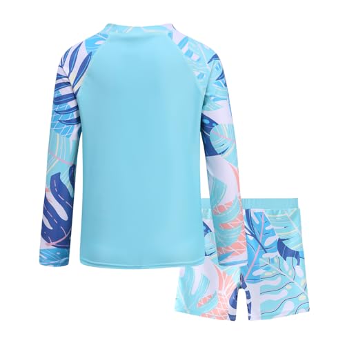 Image of Girls Rash Guard Set for Girls Long Sleeve Swimsuits Hawaiian Two Piece Bathing Suits Swimwear Set