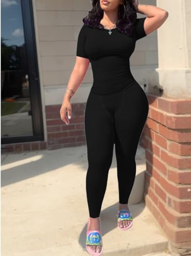 Nimsruc Two Piece Outfits For Women Summer Casual Short Sleeve Jogging Suits3