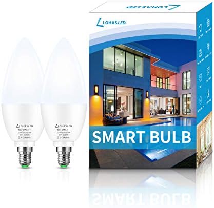 LOHAS-LED WiFi Smart Bulb E14 Candle Bulb, Works with Alexa and Google Home, 4W = 50W WiFi LED Light Bulb, 6000K Day White, Remote Control by Smartphone iOS & Android, Dimmable via App, 2 Pack