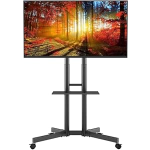 Bontec TV Ständer Rollbar, Höhenverstellbarer Fernsehständer Mit Rollen Für 32-85 Zoll Flach & Curved Fernseher bis 60kg, TV Rollständer Mit Regal, Max Vesa 600x400mm, Fernsehtisch Mit Rollen