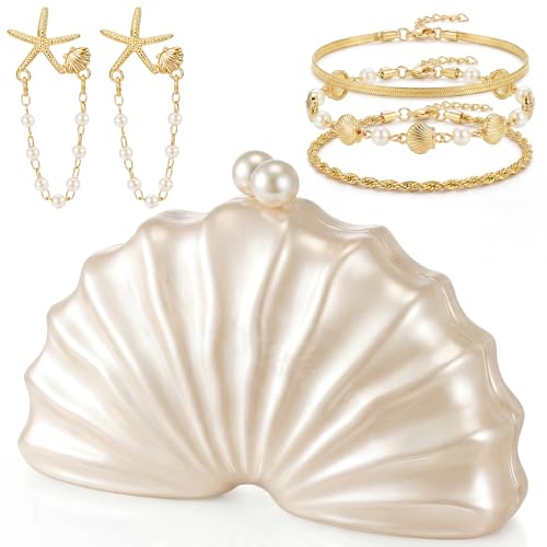 Quelay 3 Pcs Acrylic Seahell Purse Summer Jewelry Beachy Bracelets