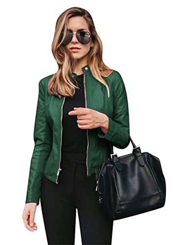 Veste de moto courte similicuir femme vert grande taille blouson ajusté 3XL