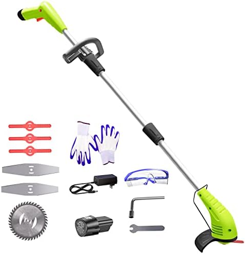 Cordless Lawn Trimmer Weed Wacker - GardenJoy 12V Grass Trimmer Lawn Edger with 2.0Ah Li-Ion Battery Powered and Cutting Blade, Electric Weed Trimmer Tool for Garden and Yard