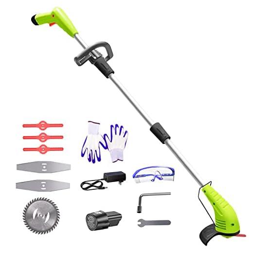 Cordless Lawn Trimmer Weed Wacker - GardenJoy 12V Grass Trimmer Lawn Edger with 2.0Ah Li-Ion Battery Powered and Cutting Blade, Electric Weed Trimmer Tool for Garden and Yard