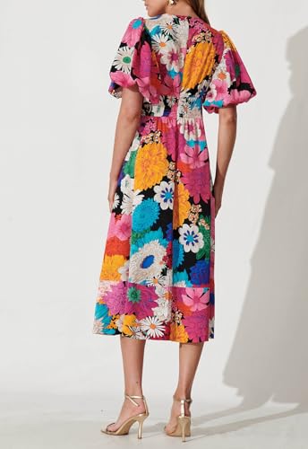 Image of Maxigerui Women's Summer Floral Maxi Dress Spring Wedding Guest Dress 2026 Rose Red Multi Floral L