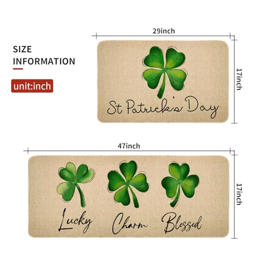 St-Patricks-Day-Kitchen-Rug-Set-of-2-Non-Slip-Absorbent-Door-Mats-Seasonal-Lucky-Green-Shamrock-Clover-Decorative-Kitchen-Floor-Mat-17×29-and-17×47-Inch-DM127 St Patricks Day Kitchen Rug Set of 2 Non Slip Absorbent Door Mats Seasonal Lucky Green Shamrock Clover Decorative Kitchen Floor Mat 17×29 and 17×47 Inch DM127