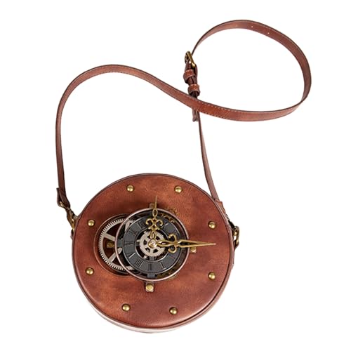 Sac rond punk pour femme en simili cuir avec sangle amovible et style steampunk vintage rétro