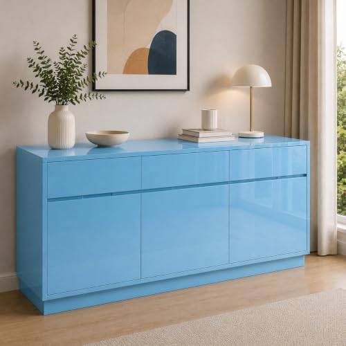 Image of Vinyl Contact Paper Decorative for Cabinets Countertops Kitchen Shelves Liner Self Adhesive Film Peel and Stick Waterproof Removable Wallpaper (Inches 24 x 300, Glossy Sky Blue)