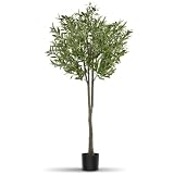 tectake® Olivo Artificial Grande con Tronco de Árbol, Hojas y Olivas Realistas, Planta Artificial Grande para Decoracion Salon, Plantas Artificiales Grandes, Plantas Decorativas - 150 cm de Alto