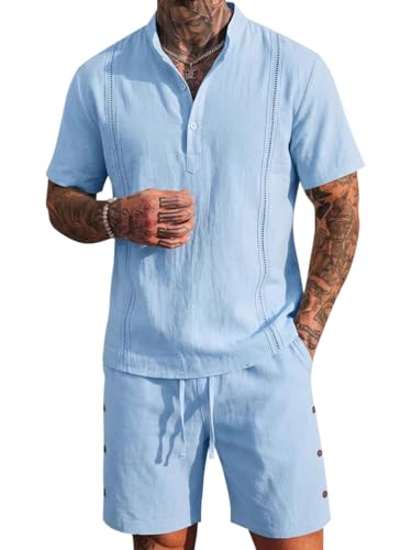 Ensemble lin homme short jogging mode chemisette été manches courtes