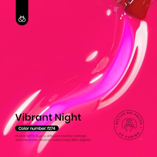 Image of Beetles Hot Pink Gel Polish, 15ML Neon Hot Pink Jelly Gel Nail Polish Sheer Translucent Effect Summer Color Gel Soak Off UV Vibrant Night Series French Nail Art Manicure Gift for Women