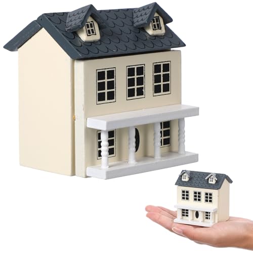 SUPVOX 12 Muñeca Modelo Decorativa, Casa Pequeña Beige Paredes Azul Pastel y Techo Gris, Adorno de Microvillas de Madera para Decoración de Jardines y Escenas, Accesorio