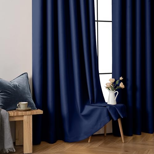 Image of MIULEE Navy Blue Blackout Bedroom Curtains Drapes 72 Inch Long 52 inchx72 inch | Grommet Top, Room Darkening Window Drapes, Privacy Protection, Thermal Insulated, Heat Blocking, Light Blocking