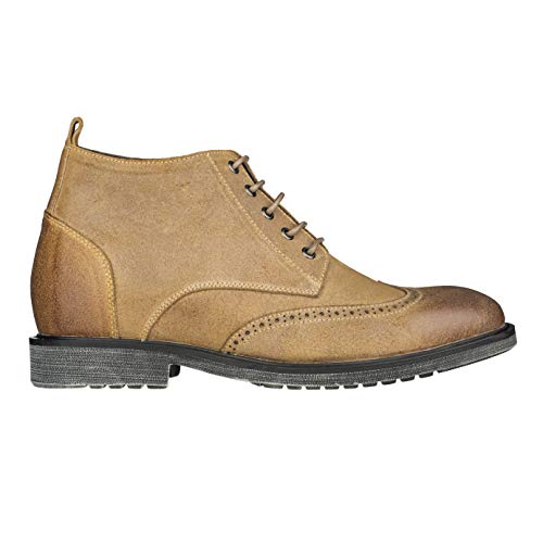 Image of CALTO Men's Invisible Height Increasing Elevator Shoes - Light Brown Premium Leather Lace-up Lightweight Wing-tip Work Boots - 3 Inches Taller - S3652 - Size 6 D(M) US