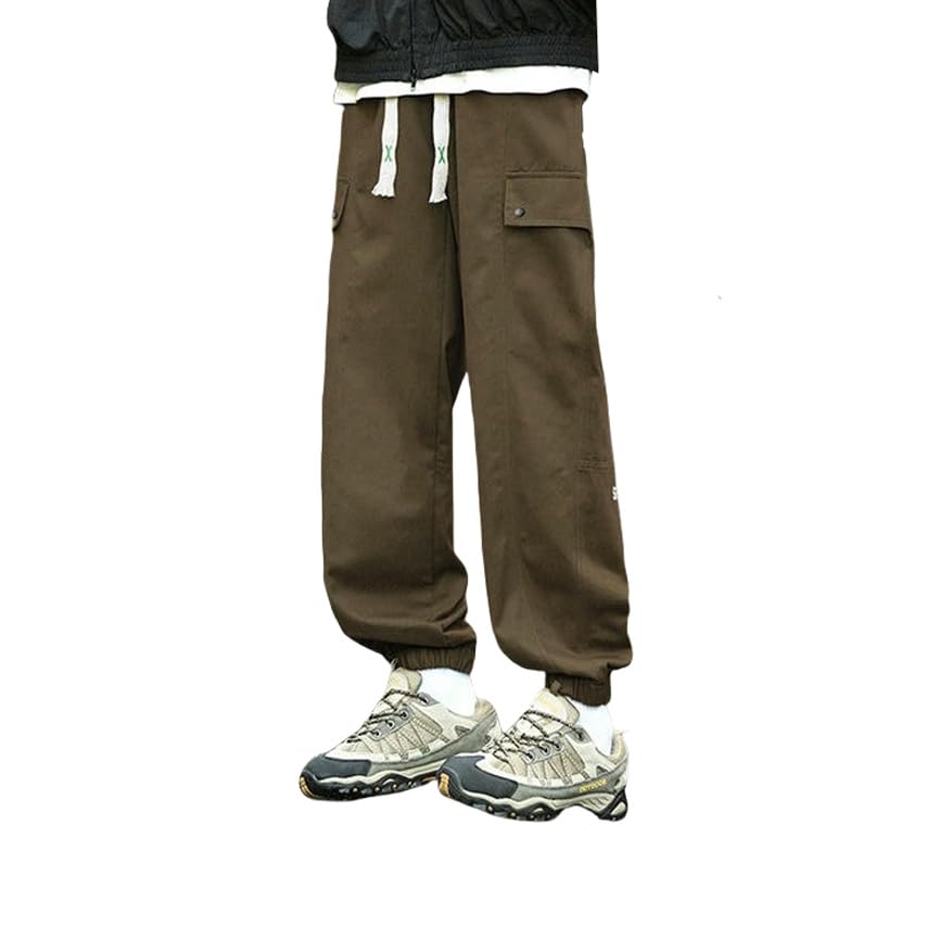 USTZFTBCL Uomo Primavera Estate Locker Seduto Cargo Jogger con polsini gamba larga, alla moda, sportivo casual