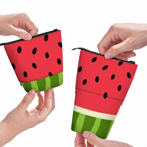Image of Swono Watermelon Slices Pencil Holder Seeds Skin Texture Stand Up Pencil Case Organizer Pencil Pouch Makeup Bag Gift Red