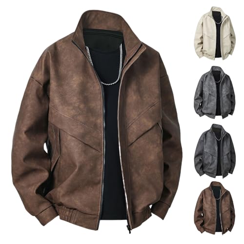 Chaqueta bomber de cuero casual para hombre miniatura 6