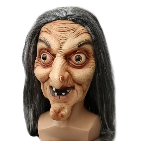 Disfraces de Halloween Terroríficos: Los Más Espeluznantes y Aterradores OPAHUTER Máscara de Bruja de Halloween con Pelo, Máscara de Terror Realista, Máscara de Látex de Bruja, Máscara de Halloween, Máscara de Miedo para Fiesta de Disfraces de Carnaval Halloween