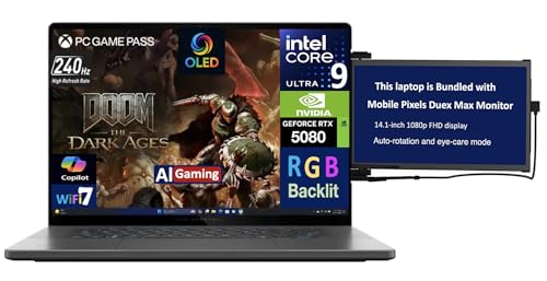 Image of ASUS ROG Zephyrus AI Gaming Laptop 16.0 inch 240Hz OLED WQXGA Display (Intel Ultra 9-285H, GeForce RTX 5080 16GB, 32GB LPDDR5X, 4TB PCIe SSD, RGB KB, Win 11 Pro) w /Duex Max DS Monitor