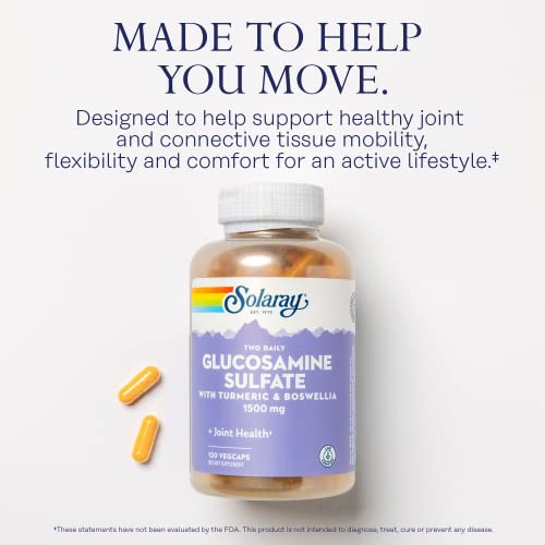 Image of SOLARAY Glucosamine Sulfate 1500mg, Healthy Joint Support Supplement, Powerful Connective Tissue and Joint Health Formula with Turmeric & Boswellia, 60 Serv, 120 VegCaps