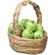 Dollhouse Green Apples in Woven Basket Miniature Fruit Kitchen Shop Accessory