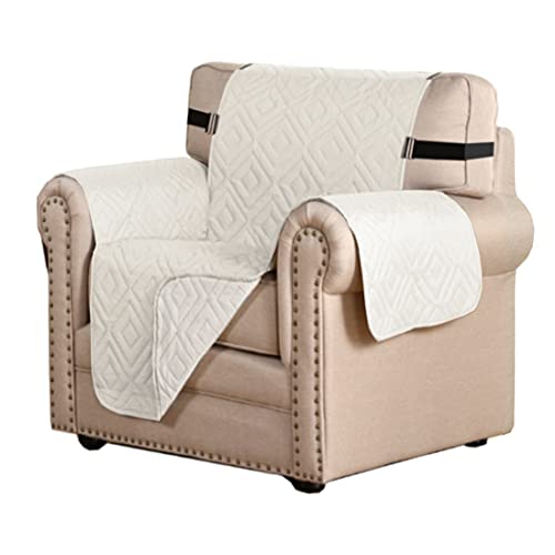 H.VERSAILTEX Reversible Chair Cover Furniture Protector Anti-Slip Couch Cover Water Resistant 2" Elastic Straps Chair Slipcover Pets Kids Fit Sitting Width Up to 21" (Chair:75" x 65", Ivory/