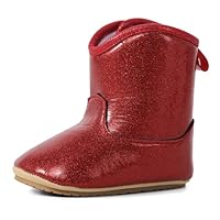 ESTAMICO Baby Girls Glitter Boots Easy-on Waterproof Shiny Ankle Booties Non-Slip Soft Rubber Shoes for All Seasons, Red 6-12 Months Infant