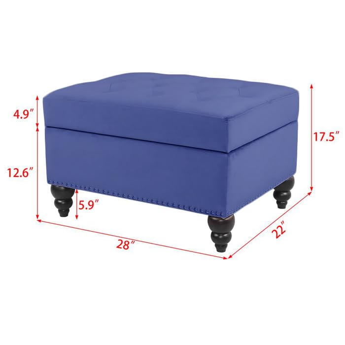 Image of Chesterfield Velvet 3 Seater Round Arm Sofa + Ottoman Modern Sofa for Your Loving Space, Bedroom, Living Room, Offices (Blue)