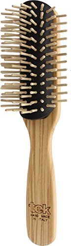Tek Big removable half-rounded hairbrush in ash wood with short pins - Handmade in Italy