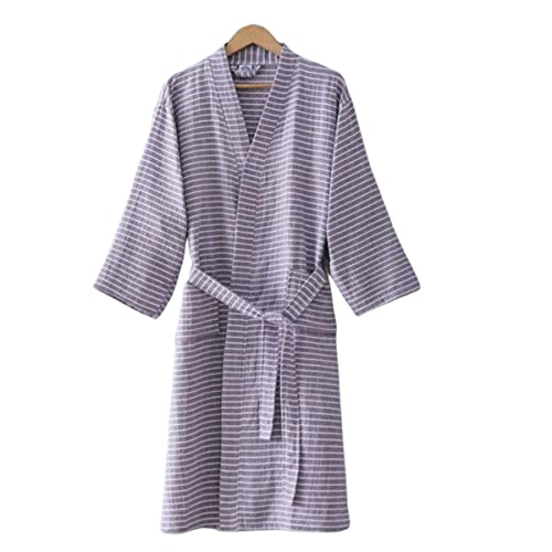 Cotton Gauze Thin Absorbent Robe, Unisex Dressing Gown, Bathrobe Men and Women, Japanese Style Bathrobe Nightgowns. (Color : Purple, Size : XX-Large)