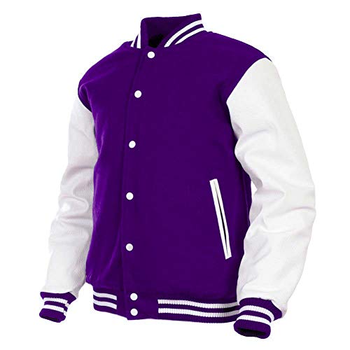 Women Varsity Jacket Genuine Leather Sleeve and Wool Blend Letterman Ladies Girls College Varsity Jackets (Purple(AR-4), X-Large)