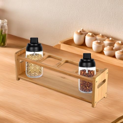 Soporte de botella de aceite de madera y estante de almacenamiento de cocina 4