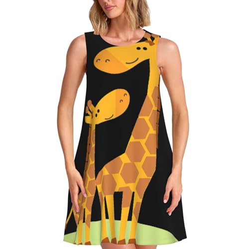 Robe d'été imprimé girafe : robe t-shirt ample sans manches avec poches