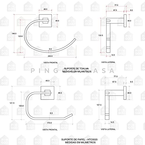 Pingoo.Casa, Acessórios Para Banheiro, Quadrado, Aço Inox 304, Cromado, 2 Peças, São Francisco, Dour
