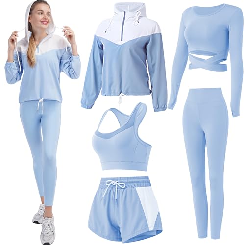 Inmarces 5 Stück Sport Set Damen Sportbekleidung Yoga Set Trainingsanzug Jogging Gym Pilates Sport Outfit Damen Set(BL01,M) Inmarces 5 Stück Sport Set Damen Sportbekleidung Yoga Set Trainingsanzug Jogging Gym Pilates Sport Outfit Damen Set(BL01,M)