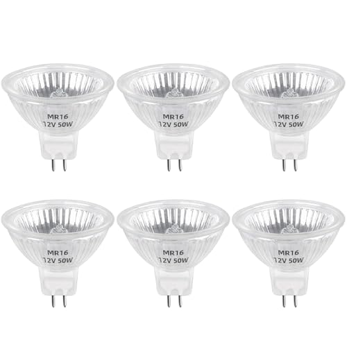 Blakapoo MR16 Halogen Bulb 50W 12V 2 Pin GU5.3 Base Dimmable Light High Output for Landscape Lights,Track Lights,Desk Lamps,Fiber Optics (Pack of 6)