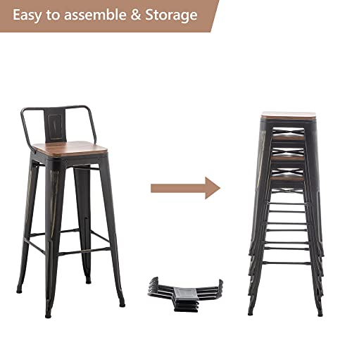 Andeworld Bar Stools Set Of 4 Counter Height Stools Industrial Metal Barstools With Wooden Seats(26 Inch, Distressed Gold) #TOP5