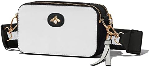 Ophlid Bee Purse Camera Crossbody Bags for Women Trendy Small Snapshot Bag Wide Strap Leather Shoulder Clutch Handbags White