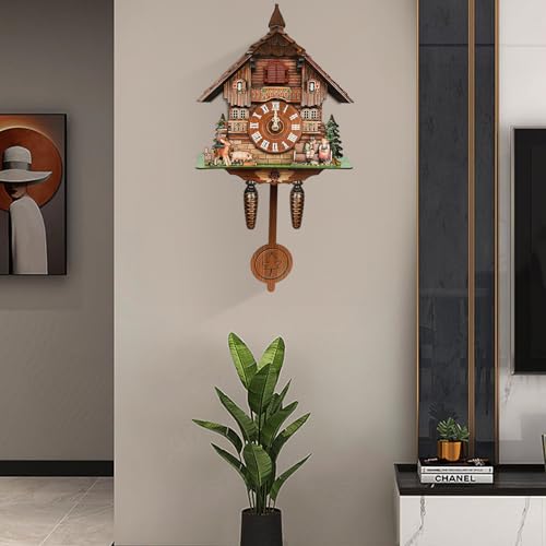 RUETERY Zegar z kukułką z kukułką, zegar z kukułką w stylu retro, dekoracja z wahadłem, do salonu, sypialni, kuchni, restauracji, kawiarni, hotelu