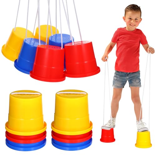 TOYANDONA 3-Pair Bucket Stilts - Plastic Walking Cups for Balance and Coordination