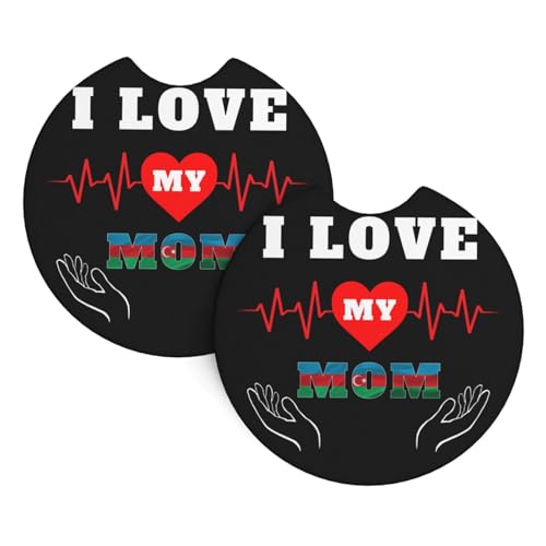 Lot De 2 De Verre Universels J'aime Ma Maman Azerbaïdjanaise Drapeau Azerbaïdjanais Lot De 2 Tapis De Porte-Gobelet Isole Antidérapants sous-Verre pour Voiture, pour Tous Les Véhicules, 6.9cm