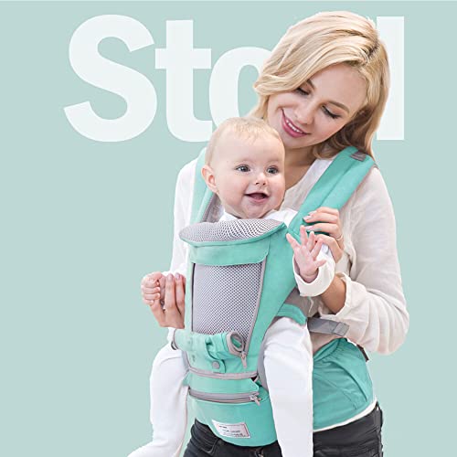 tetey Baby Carrier with Hip Seat Breathable & Detachable Design Adjustable Strap Side Pocke Mtifunct